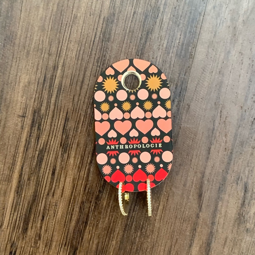 Anthropologie Ridged crystal huggie hoop earring - Picture 3 of 16